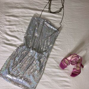 Silver backless mini dress